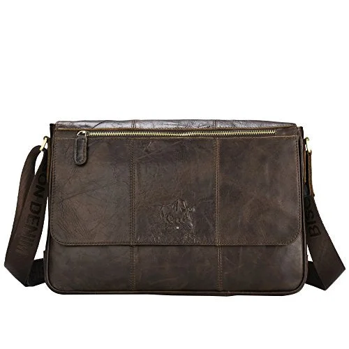 Bison Denim Vintage Genuine Leather Cross Body Messenger Bag Laptop Shoulder Bag Briefcase Brown