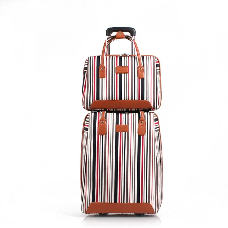 Women Oxford Plain Stripe Travel Luggage And Handbag 2Pcs Set Men 20 Inch Carry-On Boarding