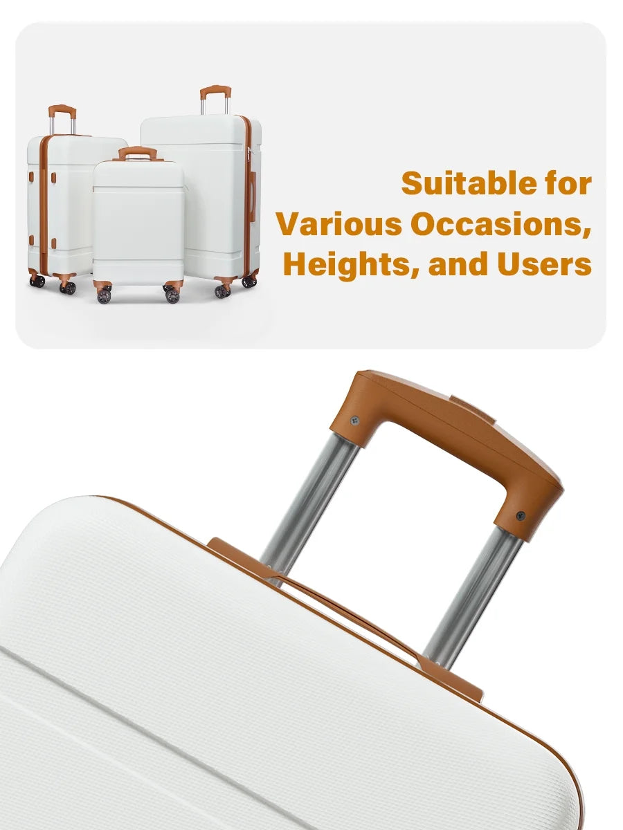 Luggage ABS+PC Hardside Lightweight 24" Suitcase with Spinner Wheels Four Plastic Foot Pads Checked, WhiteBrown