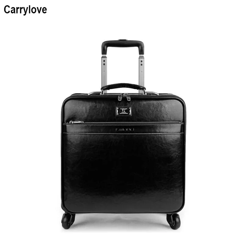 Carrylove 16" 20" 22" Men Genuine Leather Trolley Case Carry On Hand Luggage Bag On Wheels