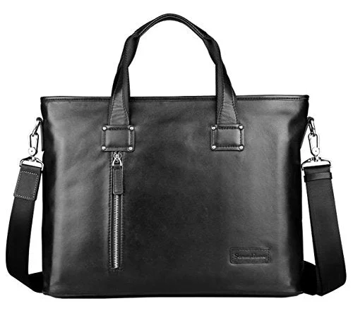 Saierlong New Mens Black Genuine Leather Briefcase Shoulder Laptop Business Bag