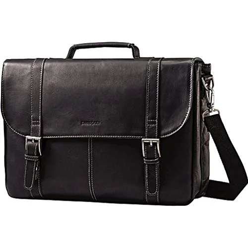 Samsonite Genuine Leather Flapover Buckle Brief Black