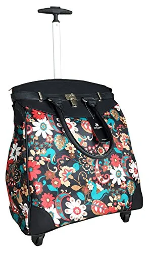 Trendy Flyer Computer/Laptop Rolling Bag 4 Wheel Case Flower Black