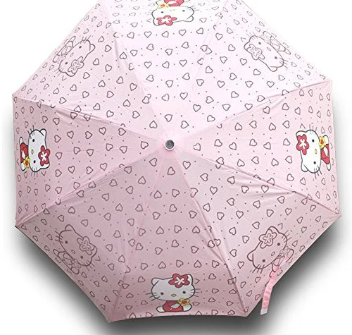 Finex Hello Kitty Pink Manual Tri-Fold Folding Compact Travel Rain Umbrella Uv Protection Strong