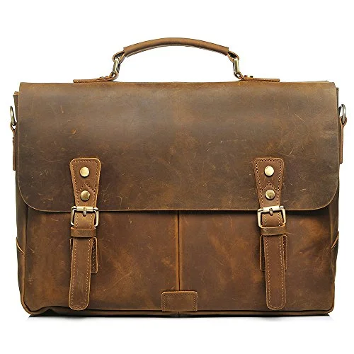 S-Zone Vintage Crazy Horse Leather Laptop Messenger Shoulder Bag Briefcase