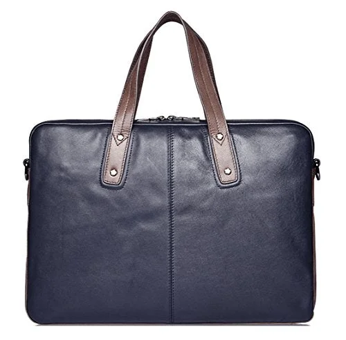 Saierlong New Mens Blue Genuine Leather Briefcase Shoulder Laptop Business Bag