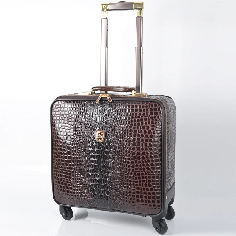 Unisex Pu Leather Crocodile Pattern Spinner Carry-On Luggage High Quality Pull-On Luggage Cases