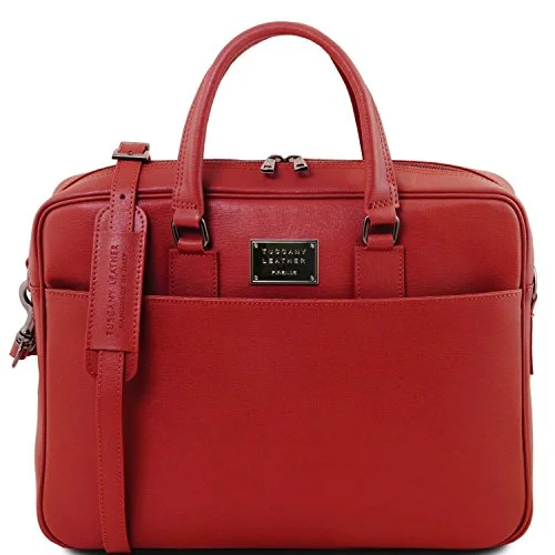 Tuscany Leather Urbino - Saffiano Leather Laptop Briefcase With Front Pocket - Tl141627 (Red)