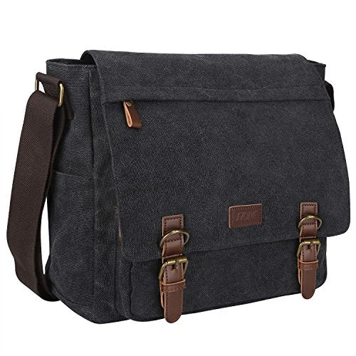 S-Zone Vintage Canvas Messenger Bag School Shoulder Bag For 13.3-15Inch Laptop Business Briefcase